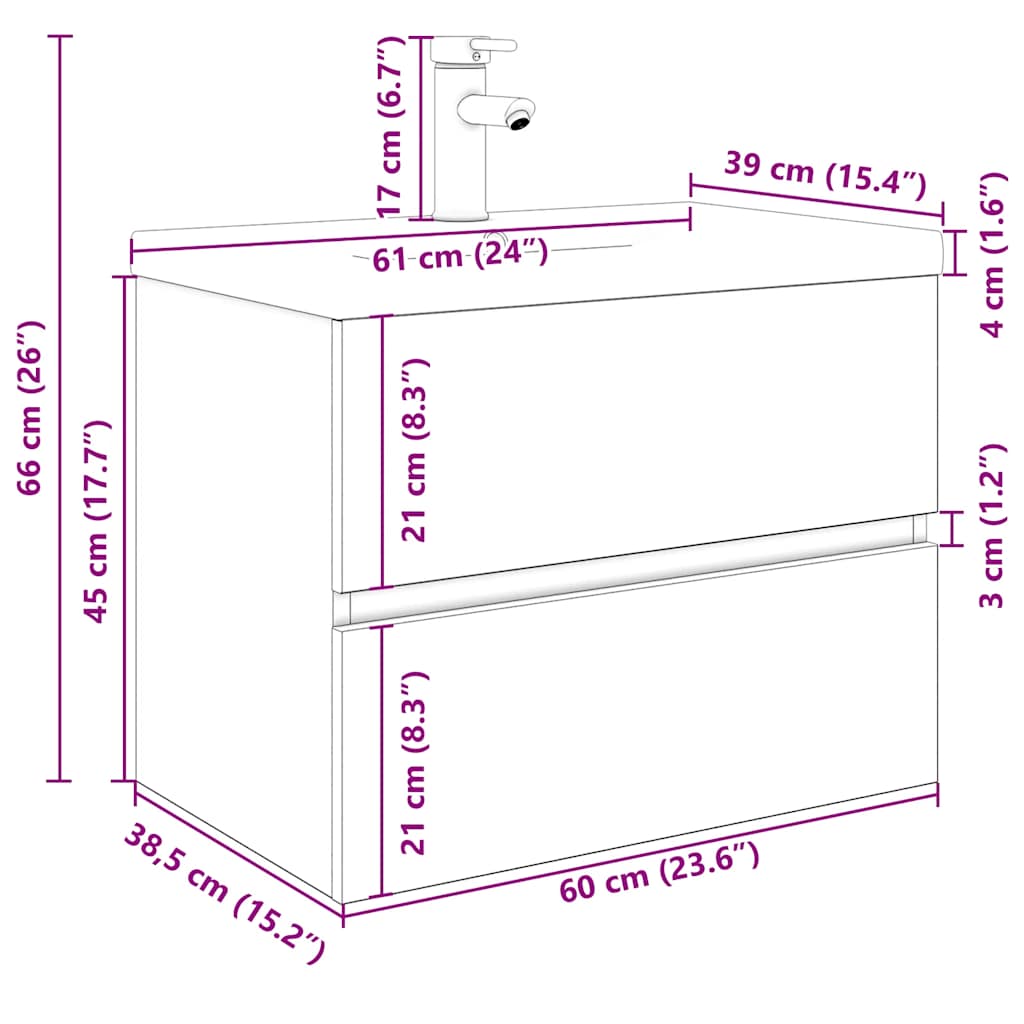 vidaXL ντουλάπι νεροχύτη με ενσωματωμένη λεκάνη και βρύση παλιό ξύλο