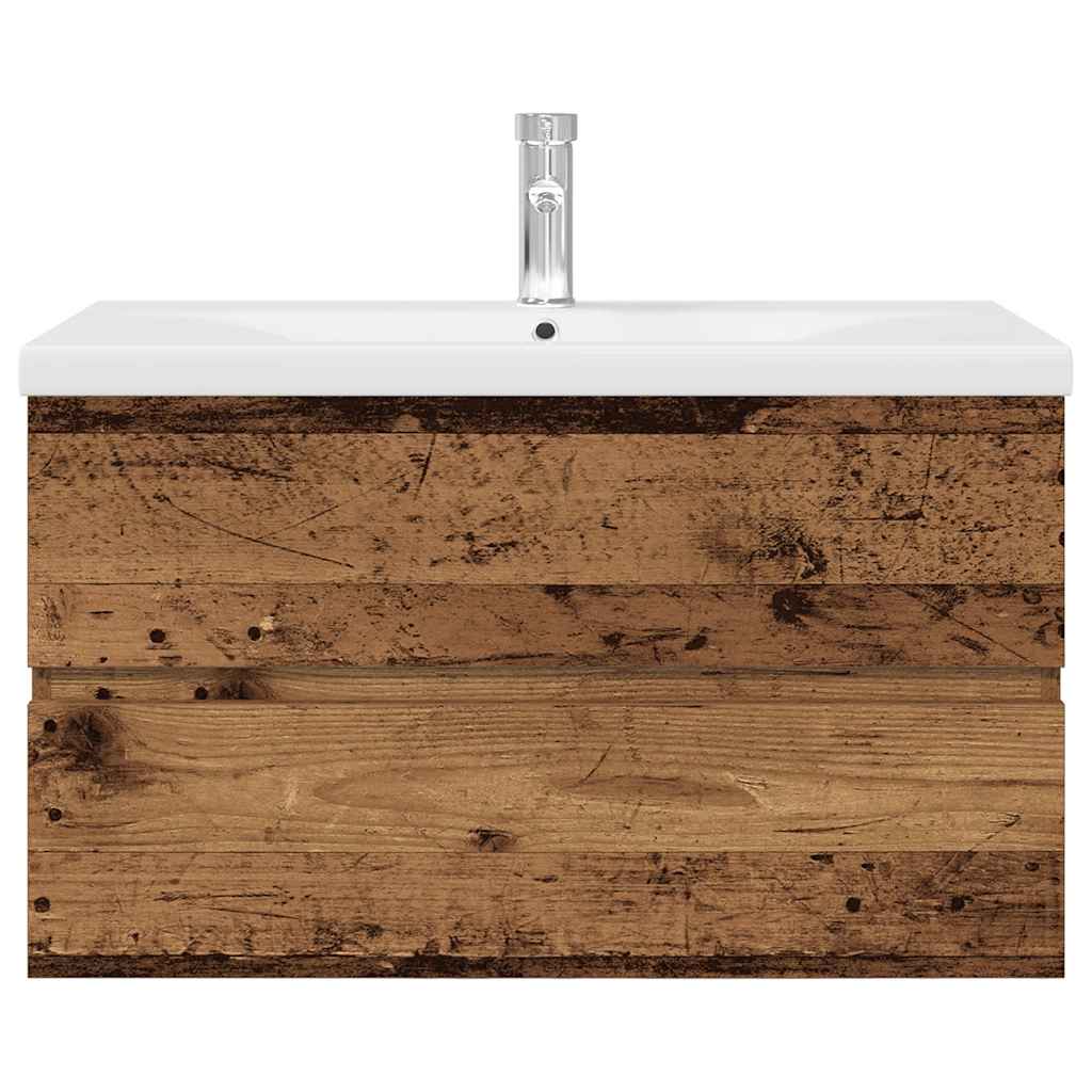 vidaXL ντουλάπι νεροχύτη με ενσωματωμένη λεκάνη και βρύση παλιό ξύλο