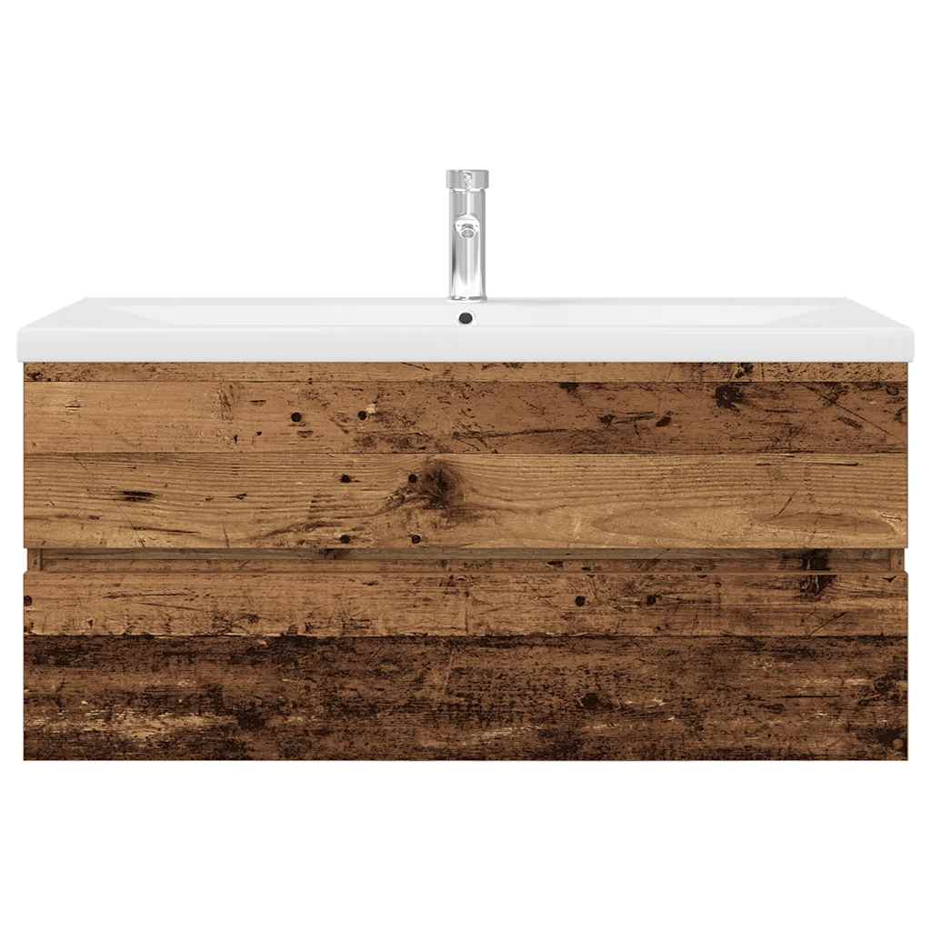 vidaXL ντουλάπι νεροχύτη με ενσωματωμένη λεκάνη και βρύση παλιό ξύλο