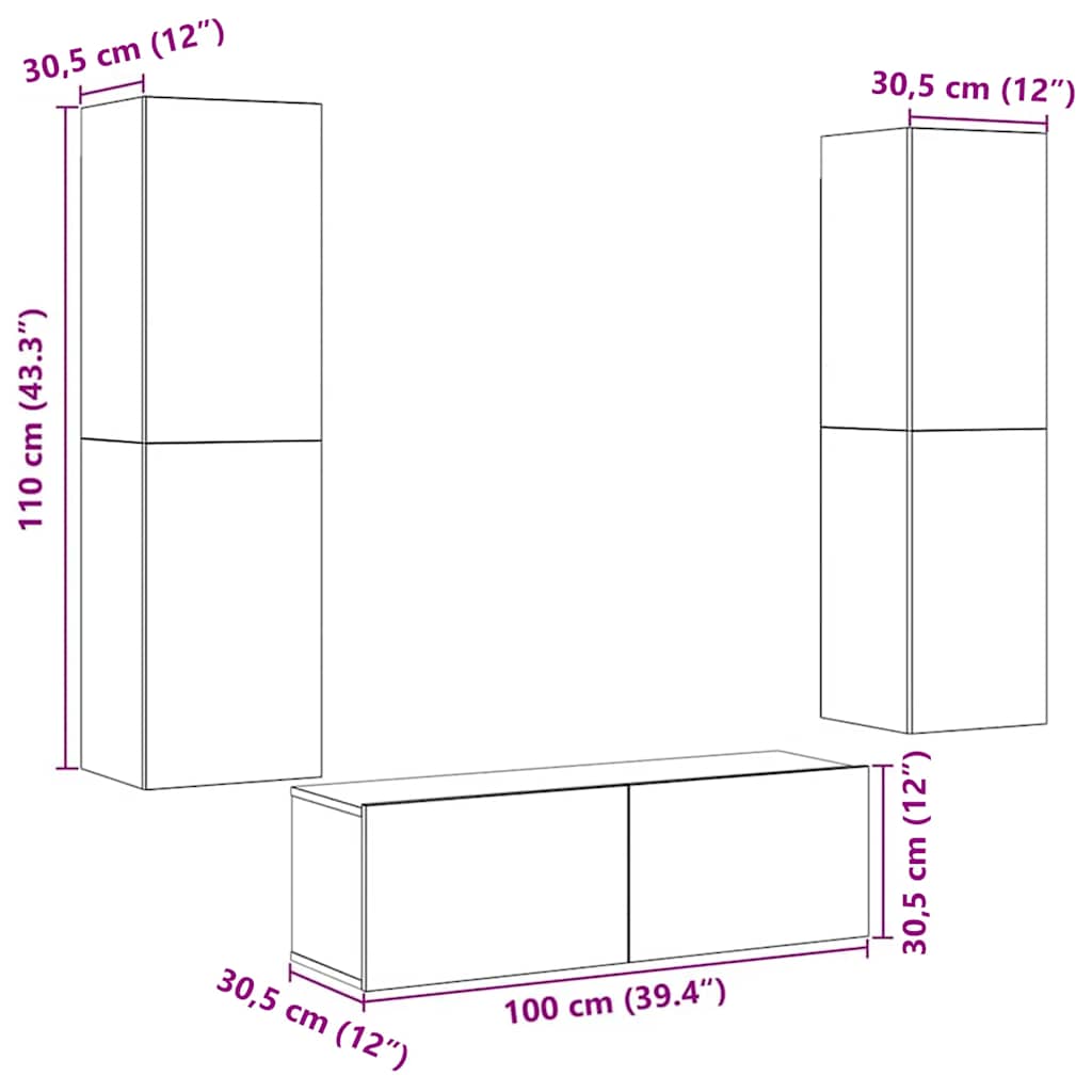 vidaXL 3 τεμαχίων ντουλάπι τηλεόρασης που τοποθετείται τοίχο από