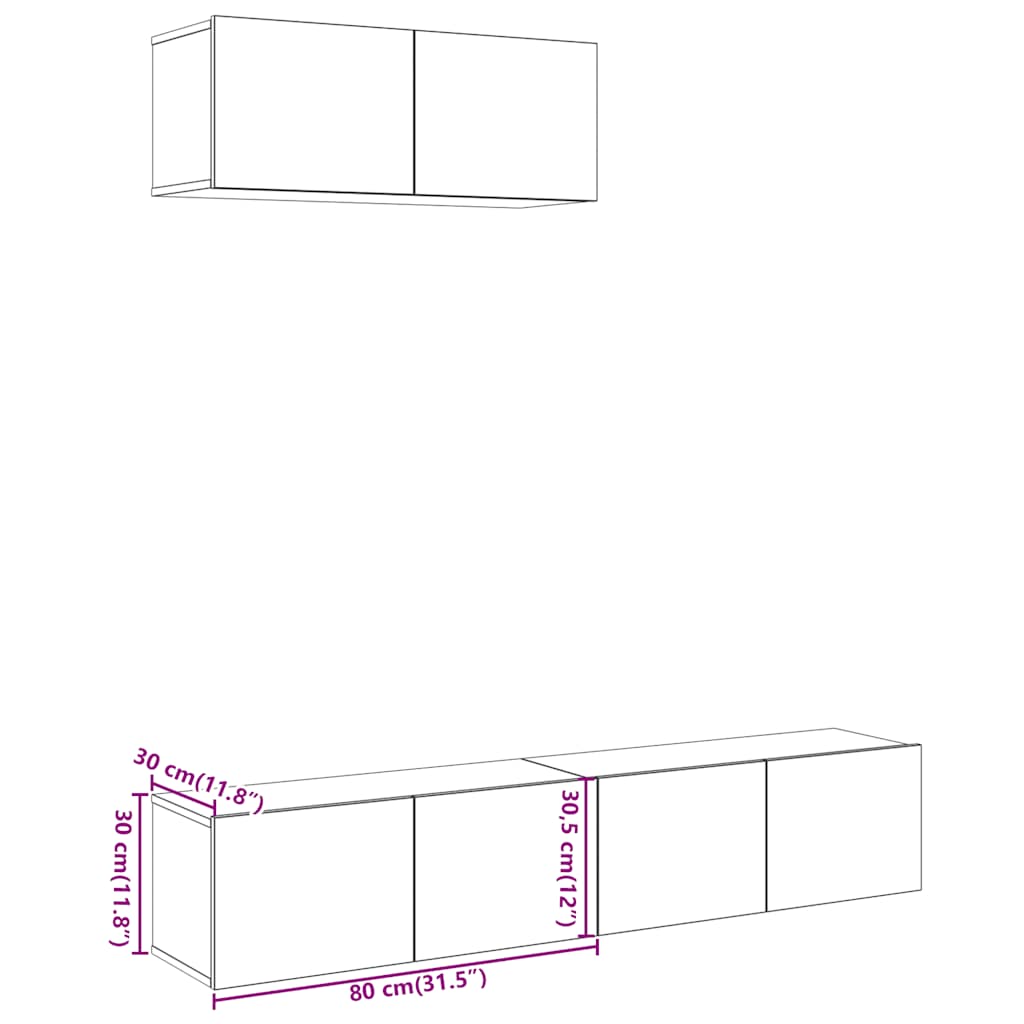 vidaXL 3 τεμαχίων σετ ντουλαπιών τηλεόρασης με επίτοιχο παλιό ξύλο