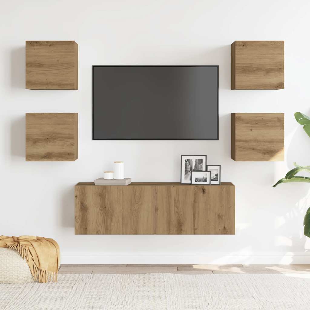 vidaXL Σετ ντουλαπιών τηλεόρασης 5 τεμαχίων Επιτοίχιο Τεχνικής Δρυς
