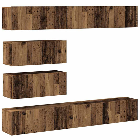 vidaXL 6 τεμαχίων σετ ντουλαπιών τηλεόρασης με επίτοιχο παλιό ξύλο