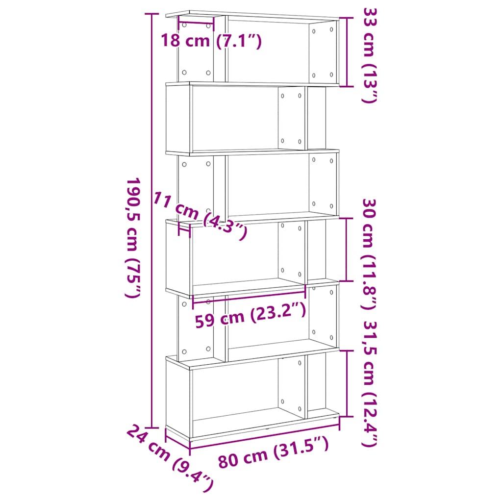 vidaXL Βιβλιοθήκη Μαύρη Δρυς 80x24x190,5 εκ. από Τεχνητό Ξύλο