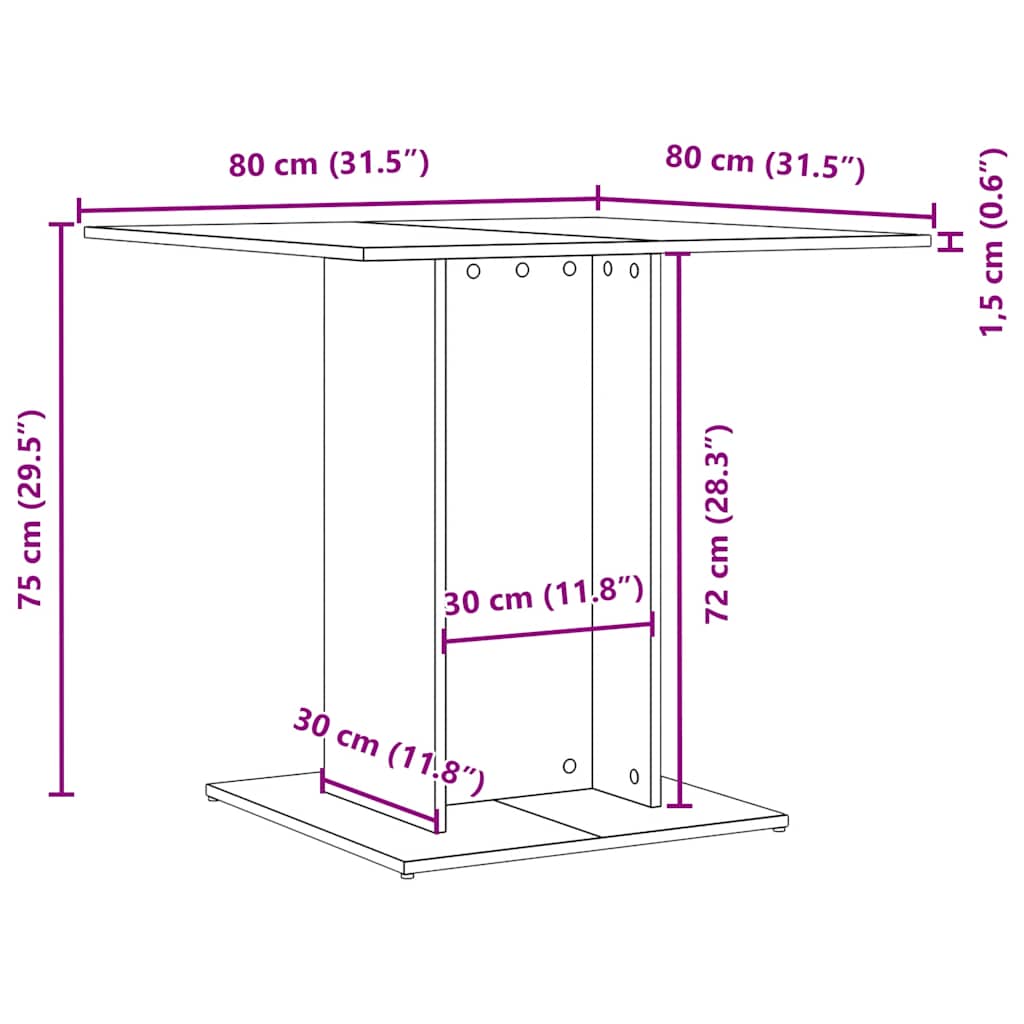 vidaXL Τραπεζαρία Μαύρη Δρυς 80x80x75 εκ. από Τεχνητό Ξύλο