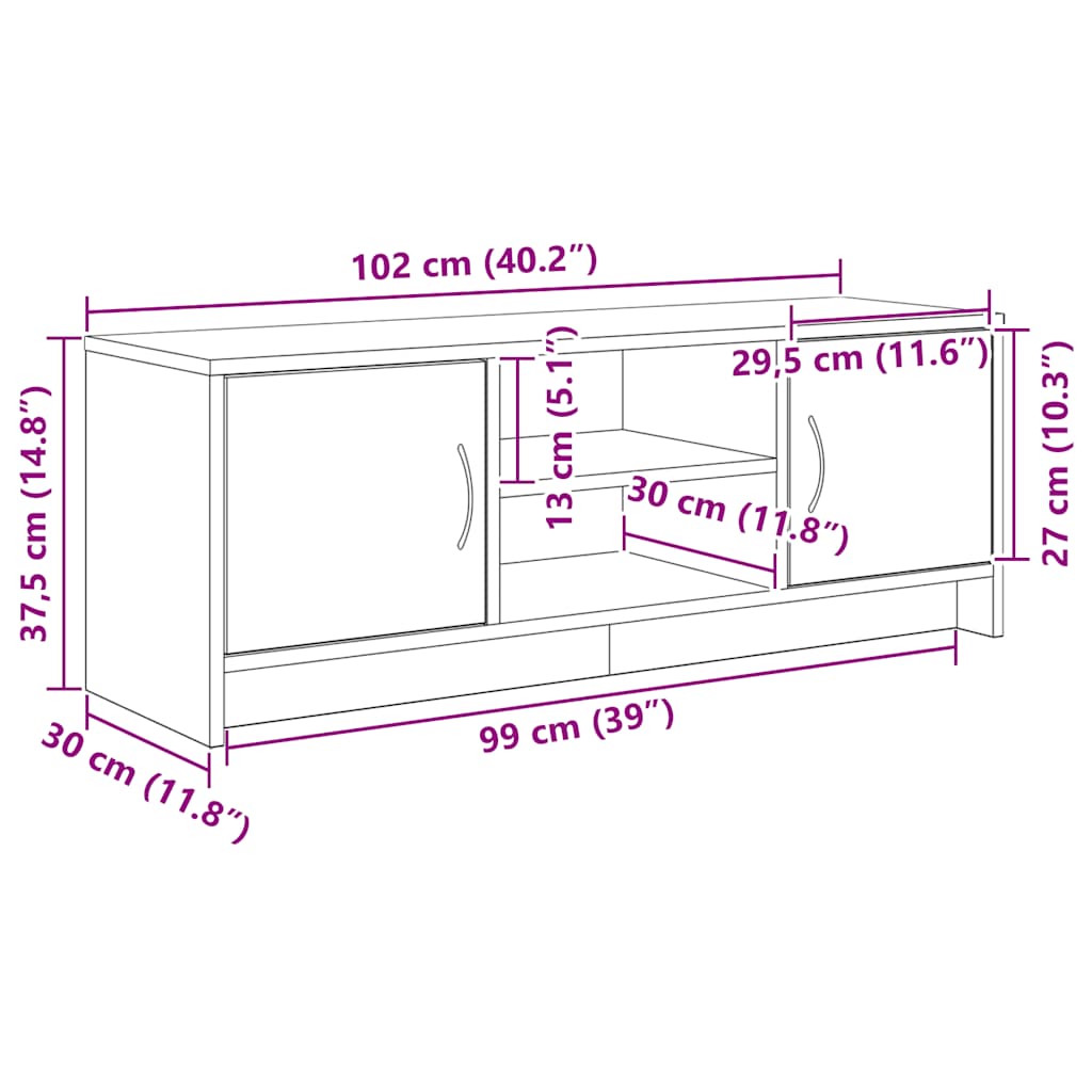 vidaXL Έπιπλο Τηλεόρασης Μαύρο Δρυς 102x30x37,5 εκ. από Τεχνητό Ξύλο