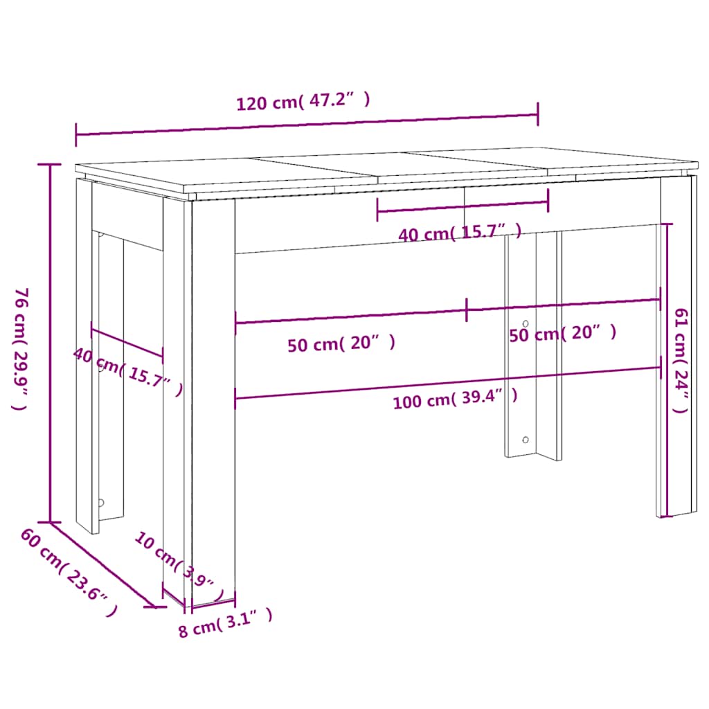 vidaXL Τραπεζαρία Μαύρη Δρυς 120x60x76 εκ. από Τεχνητό Ξύλο