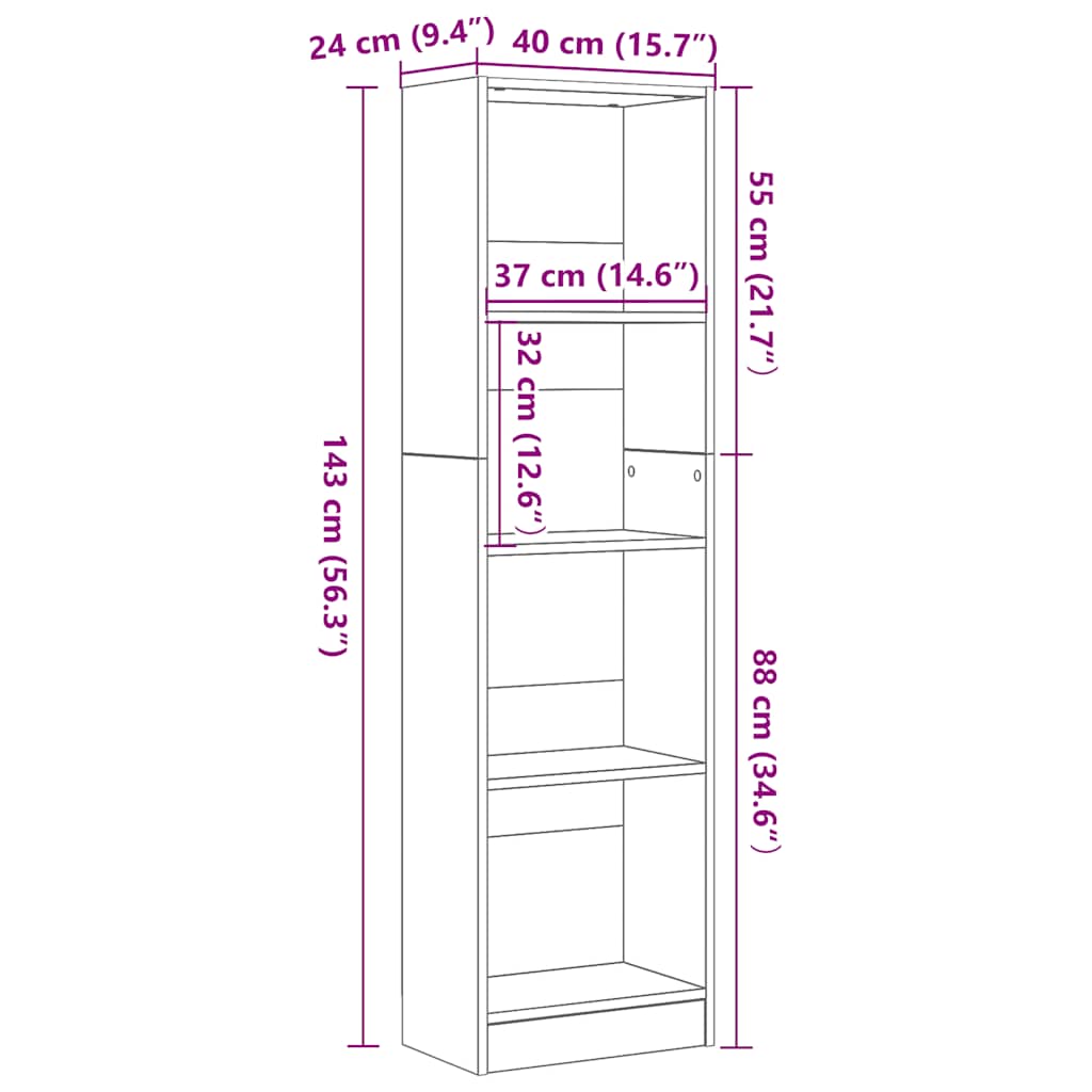 vidaXL Βιβλιοθήκη Μαύρη Δρυς 40x24x143 εκ. από Τεχνητό Ξύλο