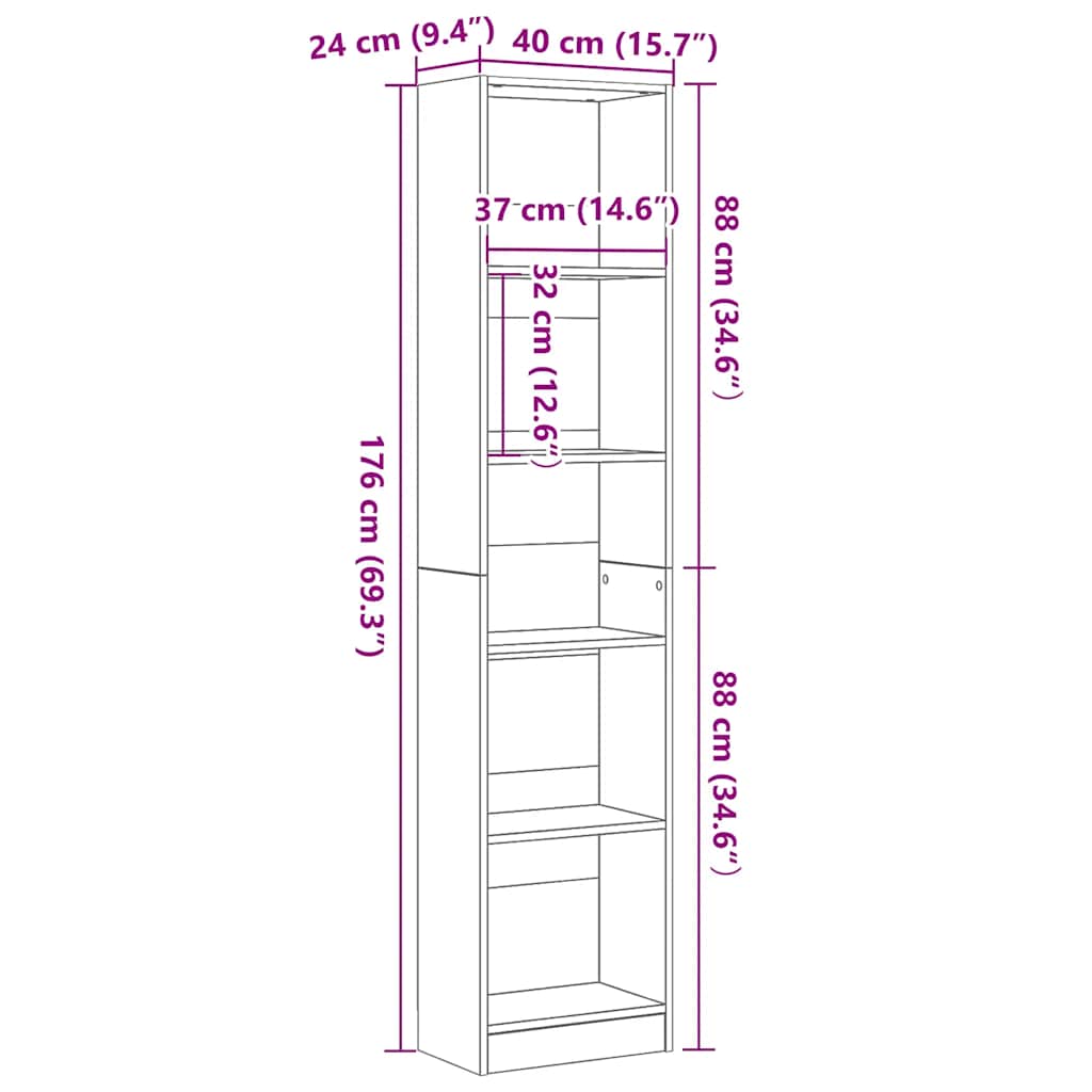 vidaXL Βιβλιοθήκη Μαύρη Δρυς 40x24x176 εκ. από Τεχνητό Ξύλο