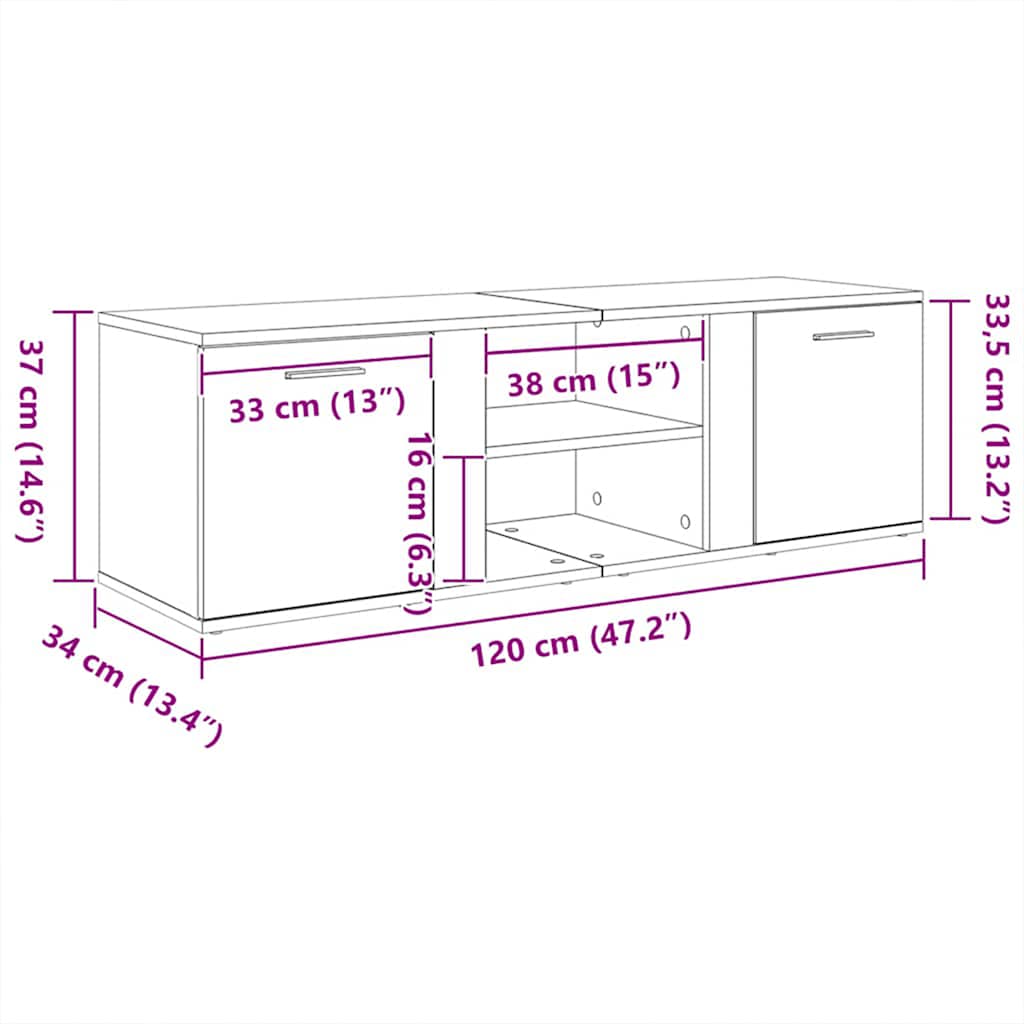 vidaXL Έπιπλο Τηλεόρασης Μαύρο Δρυς 120x34x37 εκ. από Τεχνητό Ξύλο
