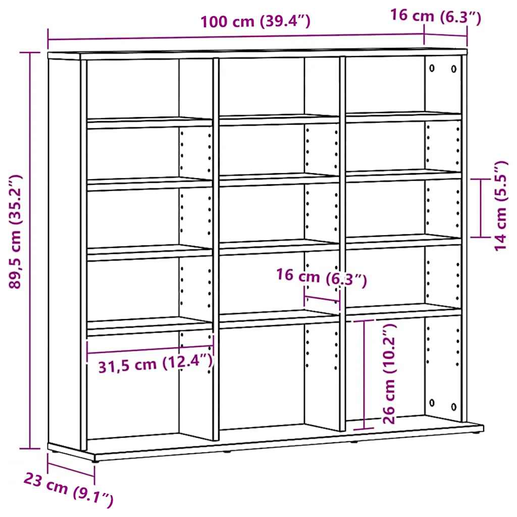 vidaXL Ντουλάπι για CD Μαύρο Δρυς 100x23x89,5 εκ. από Τεχνητό Ξύλο