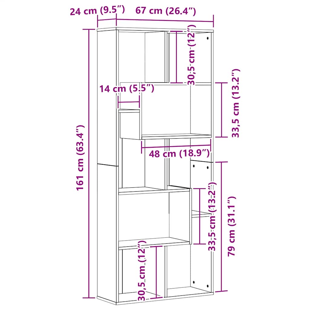 vidaXL Βιβλιοθήκη Μαύρη Δρυς 67x24x161 εκ. από Τεχνητό Ξύλο