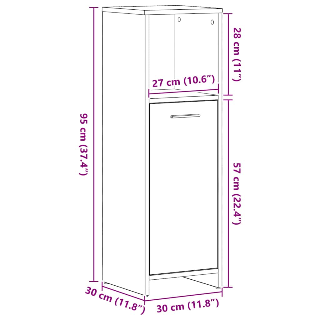 vidaXL Ντουλάπι Μπάνιου Μαύρο Δρυς 30x30x95 εκ. από Τεχνητό Ξύλο