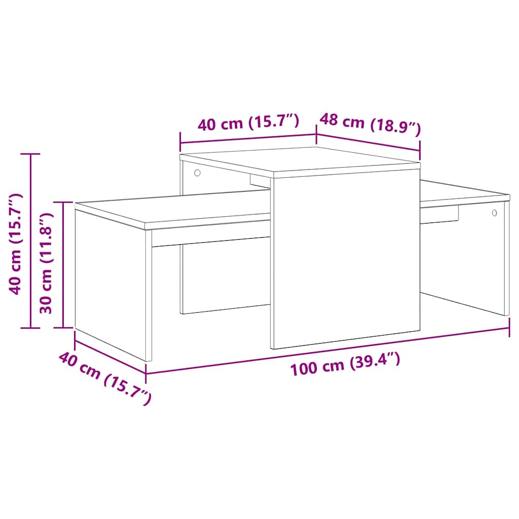 vidaXL Ένθετα τραπέζια Μαύρη Οξυά 100 x 48 x 40 εκ Επεξεργασμένο ξύλο