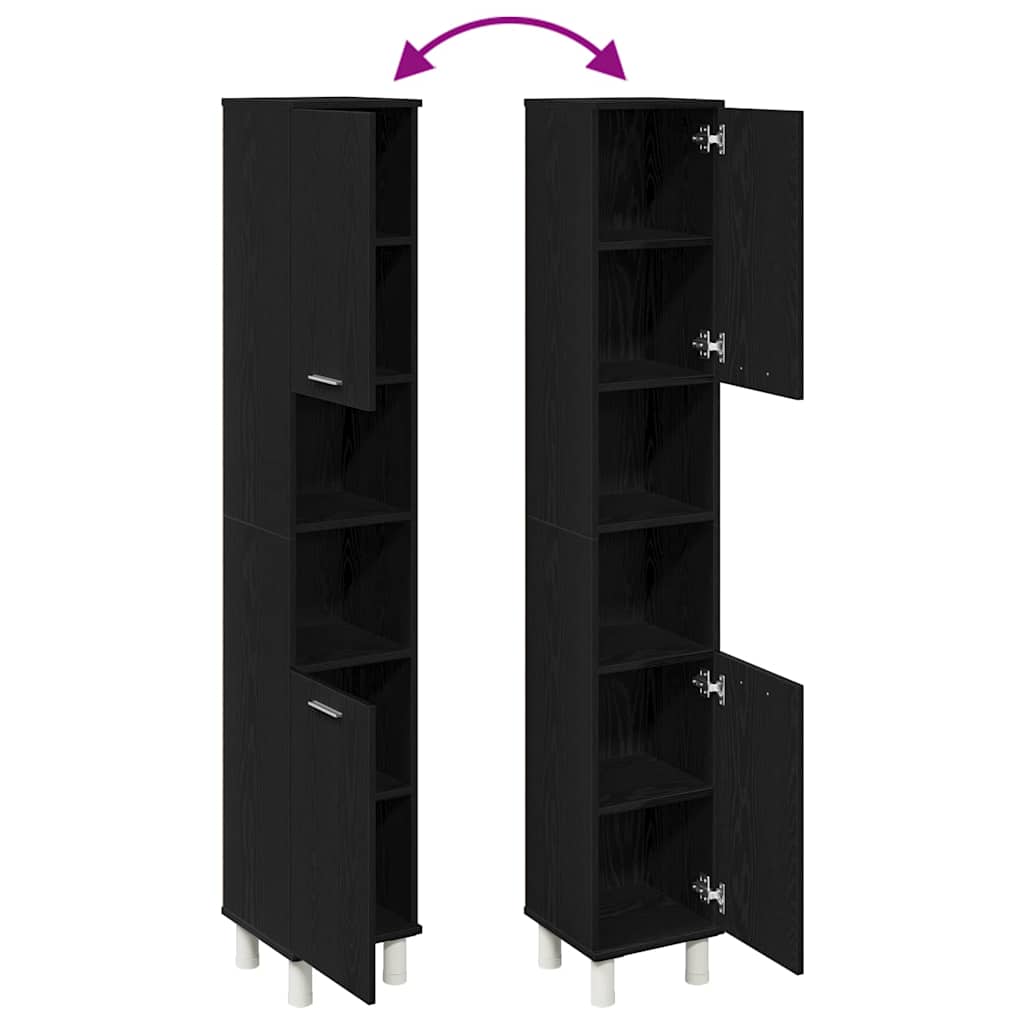 vidaXL Ντουλάπι Μπάνιου Μαύρη Οξυά 30 x 30 x 179 εκ Επεξεργασμένο ξύλο