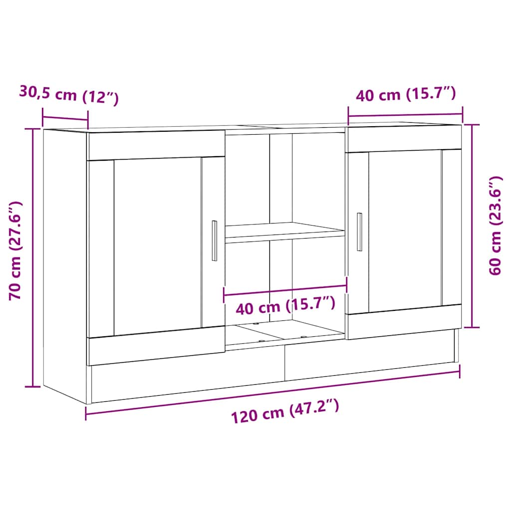 vidaXL Πλαϊνό γραφείο Μαύρη Οξυά 120 x 30,5 x 70 εκ Επεξεργασμένο ξύλο
