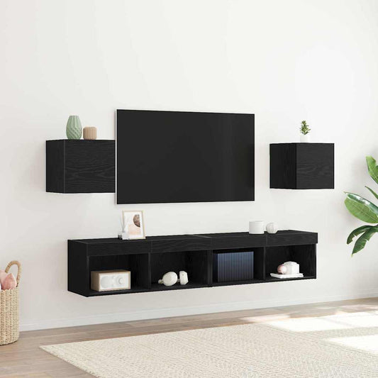 vidaXL Κρεμαστό Ντουλάπι Τηλεόρασης Επιτοίχιο 2 pcs Μαύρη Δρυς