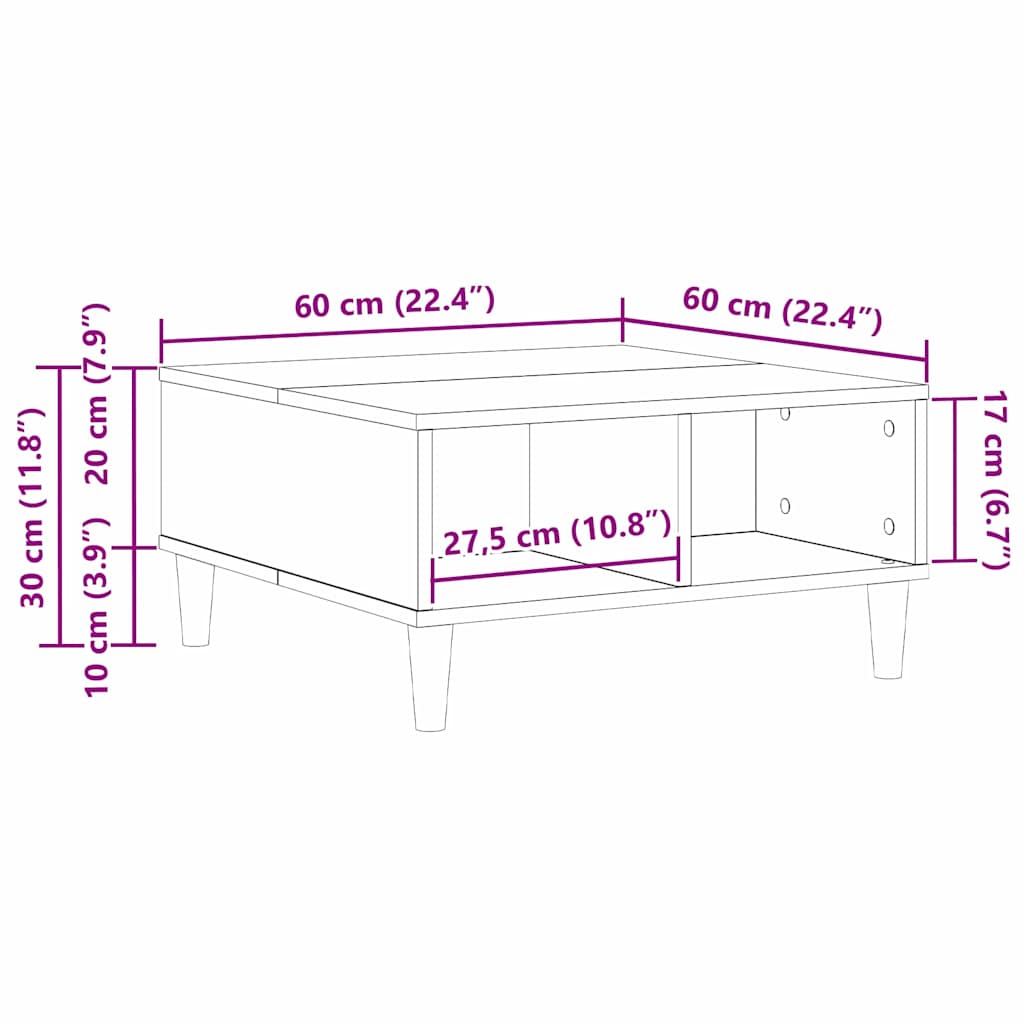 vidaXL Τραπεζάκι σαλονιού Μαύρη δρυς 60 x 60 x 30 cm