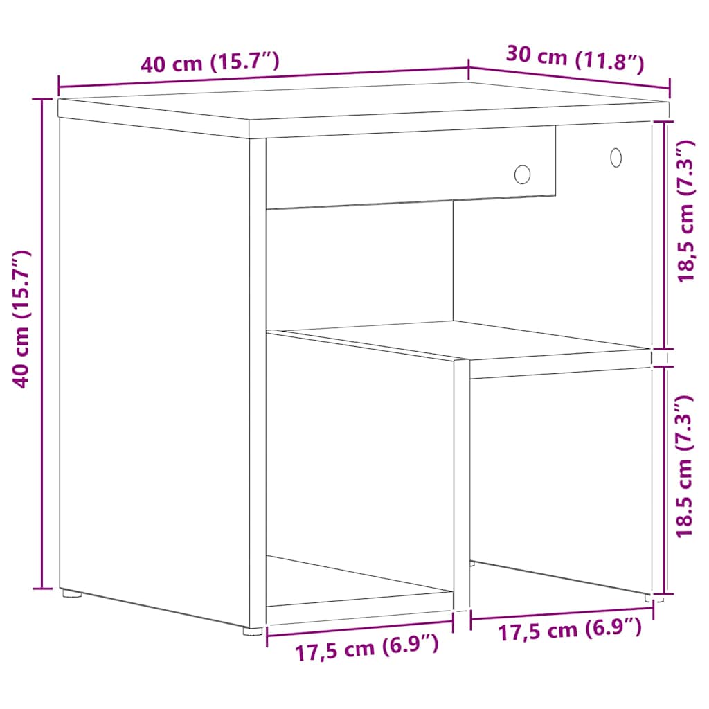 vidaXL Κομοδίνο 2 pcs Μαύρη Οξυά 40 x 30 x 40 εκ Επεξεργασμένο ξύλο