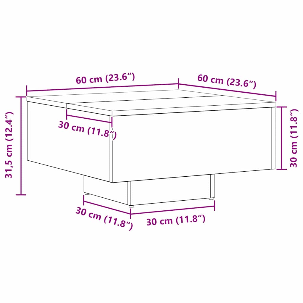 vidaXL Τραπεζάκι σαλονιού Μαύρη δρυς 60 x 60 x 31.5 εκ
