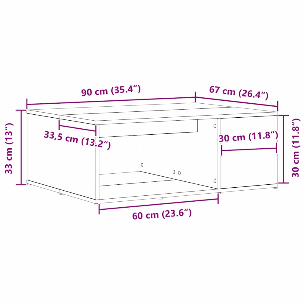 vidaXL Τραπεζάκι σαλονιού Μαύρη δρυς 90 x 67 x 33 εκ
