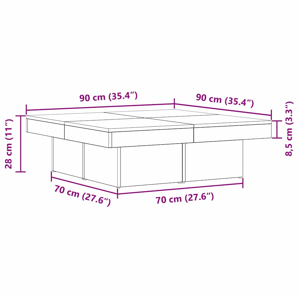 vidaXL Τραπεζάκι σαλονιού Μαύρη δρυς 90 x 90 x 28 cm