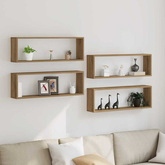 vidaXL Ράφια Τοίχου με ράφι 4 pcs Καρυδιά Χειροποίητης Εργασίας