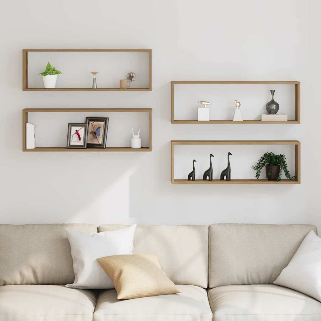 vidaXL Ράφια Τοίχου με ράφι 4 pcs Καρυδιά Χειροποίητης Εργασίας