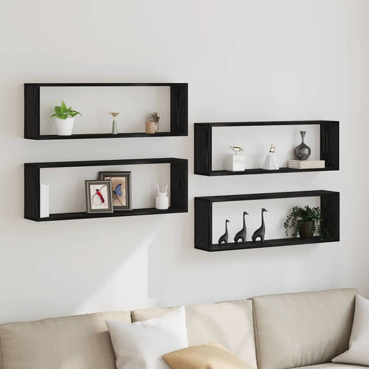 vidaXL Ράφια Τοίχου με ράφι 4 pcs Μαύρη Οξυά 80 x 15 x 26 εκ.