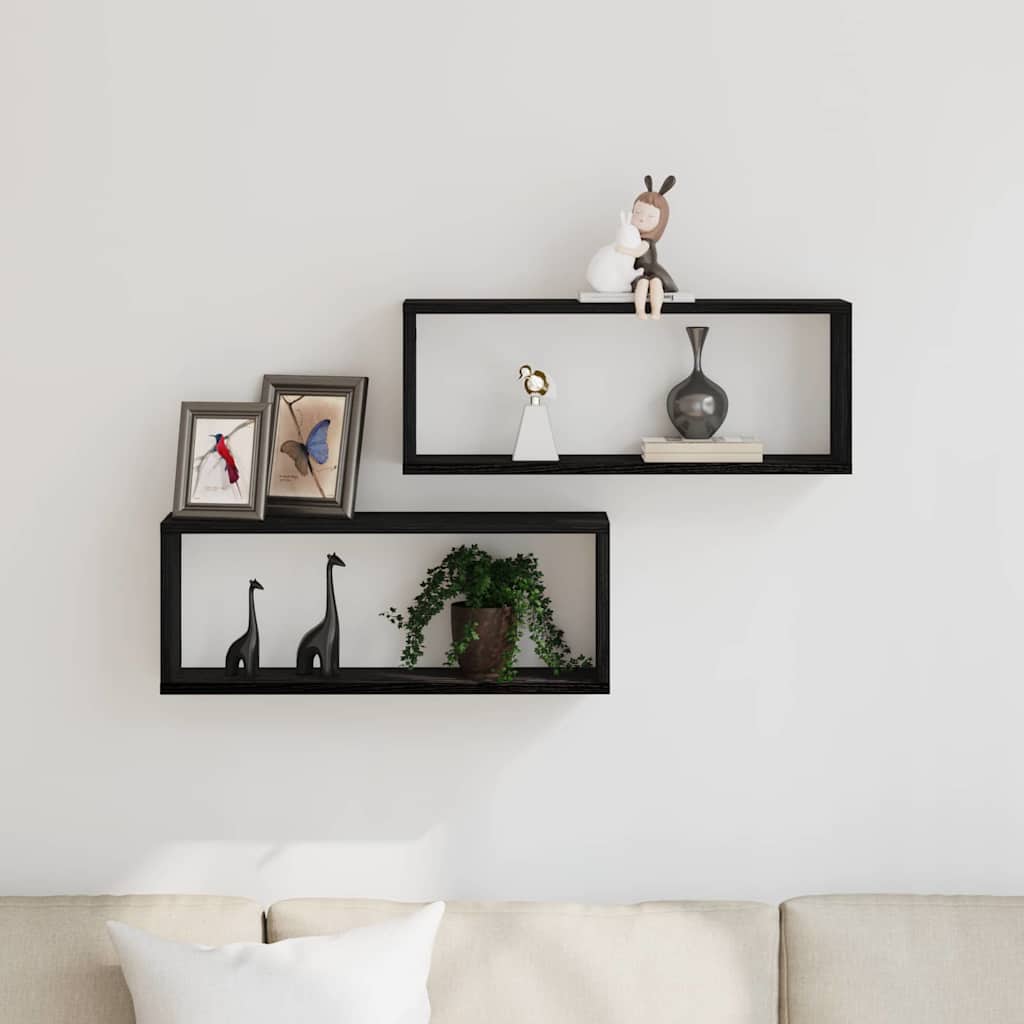 vidaXL Ράφια Τοίχου με ράφι Επιτοίχιο 2 pcs Μαύρη Οξυά 60 x 15 x 23 cm