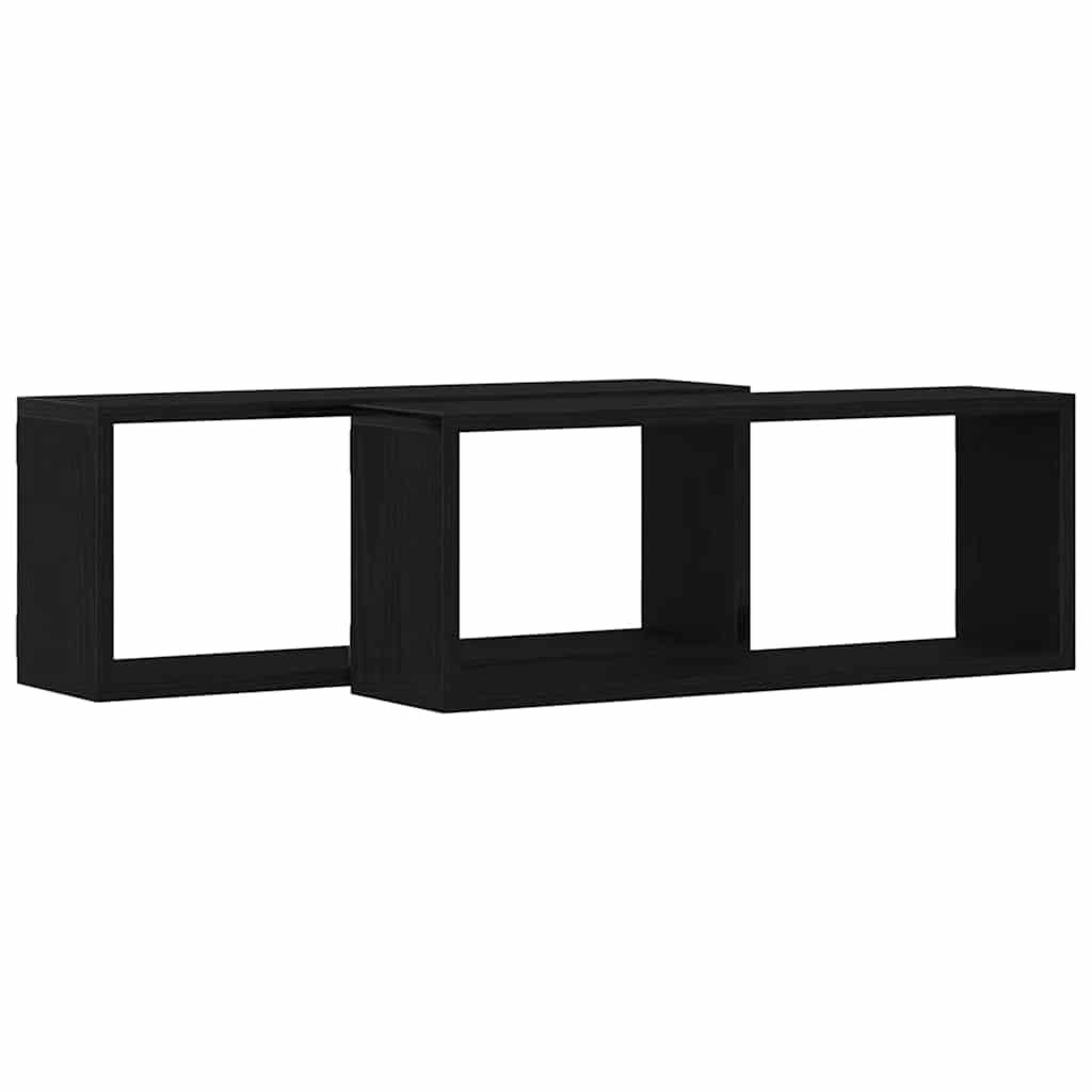 vidaXL Ράφια Τοίχου με ράφι Επιτοίχιο 2 pcs Μαύρη Οξυά 60 x 15 x 23 cm