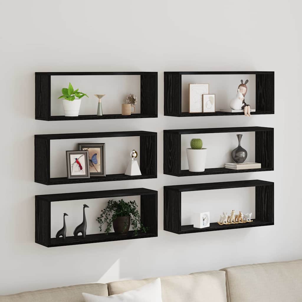 vidaXL Ράφια Τοίχου με ράφι Επιτοίχιο 6 pcs Μαύρη Οξυά 60 x 15 x 23 cm