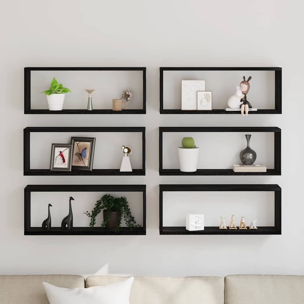 vidaXL Ράφια Τοίχου με ράφι Επιτοίχιο 6 pcs Μαύρη Οξυά 60 x 15 x 23 cm