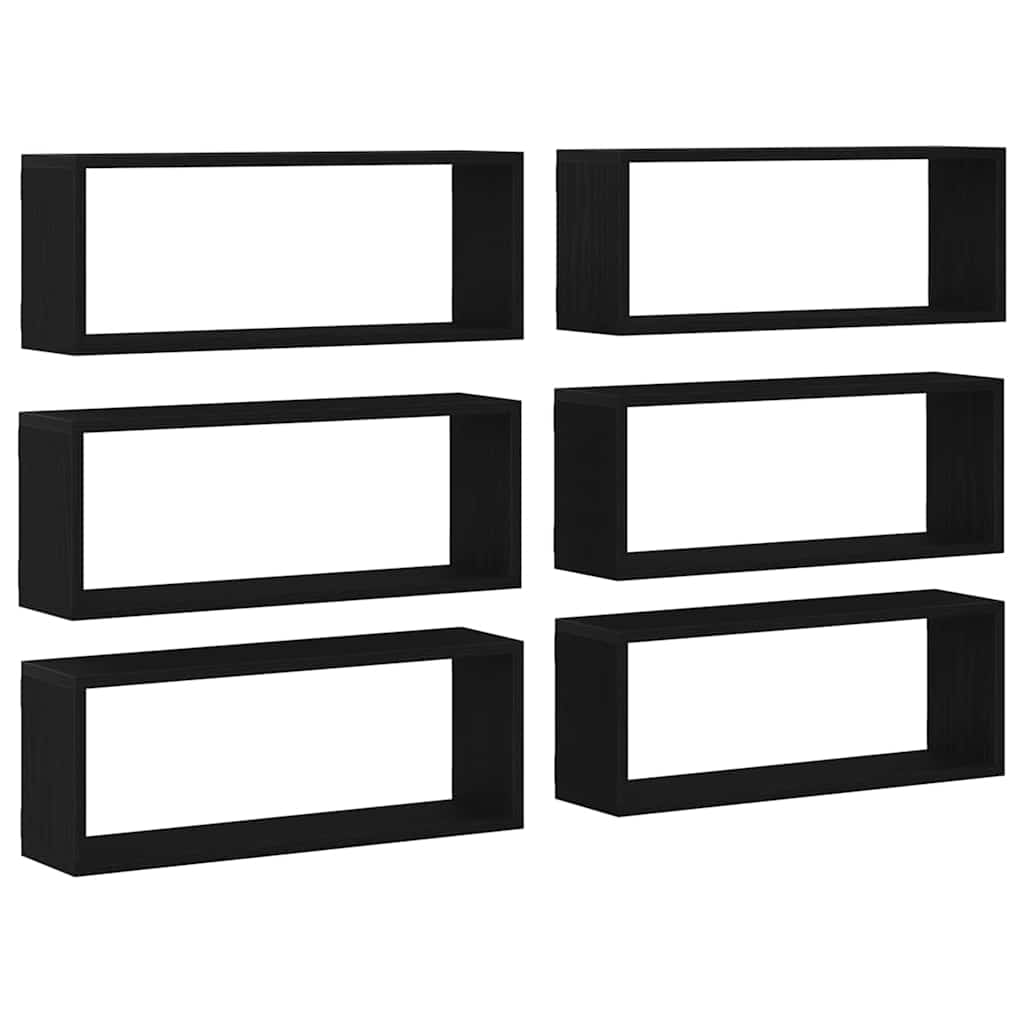 vidaXL Ράφια Τοίχου με ράφι Επιτοίχιο 6 pcs Μαύρη Οξυά 60 x 15 x 23 cm