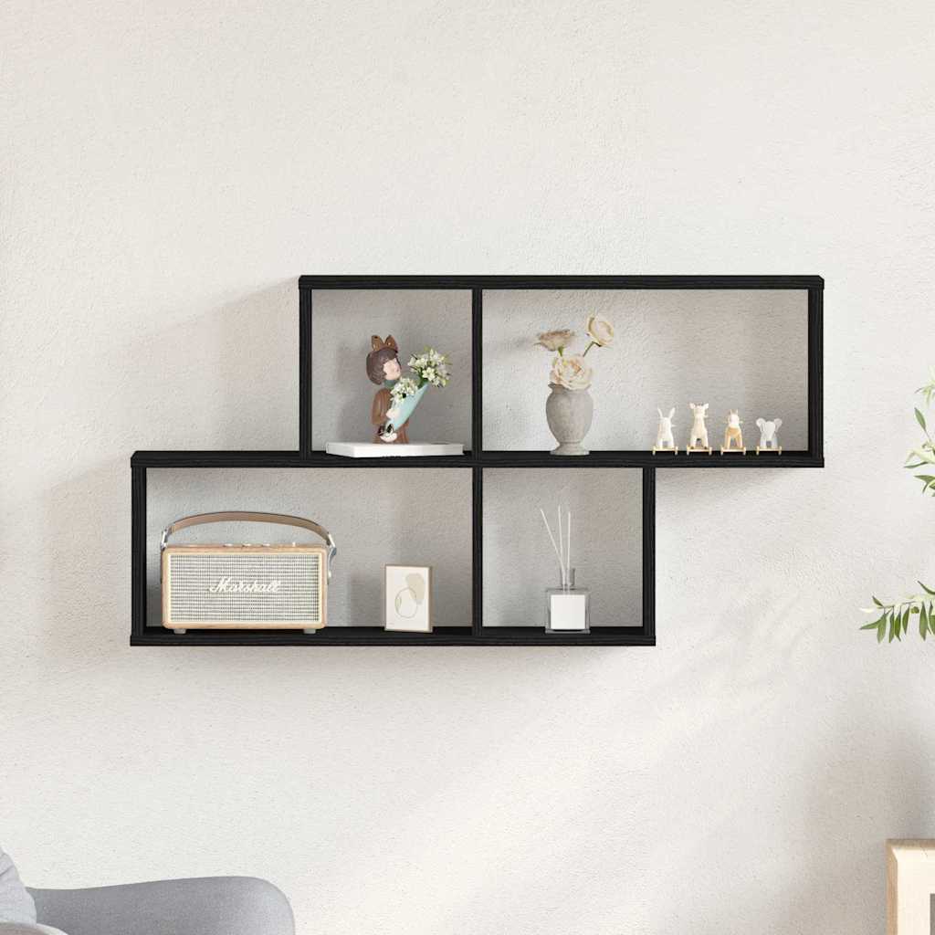 vidaXL Ράφι Τοίχου Μαύρη Οξυά 76 x 15 x 53 εκ Επεξεργασμένο ξύλο