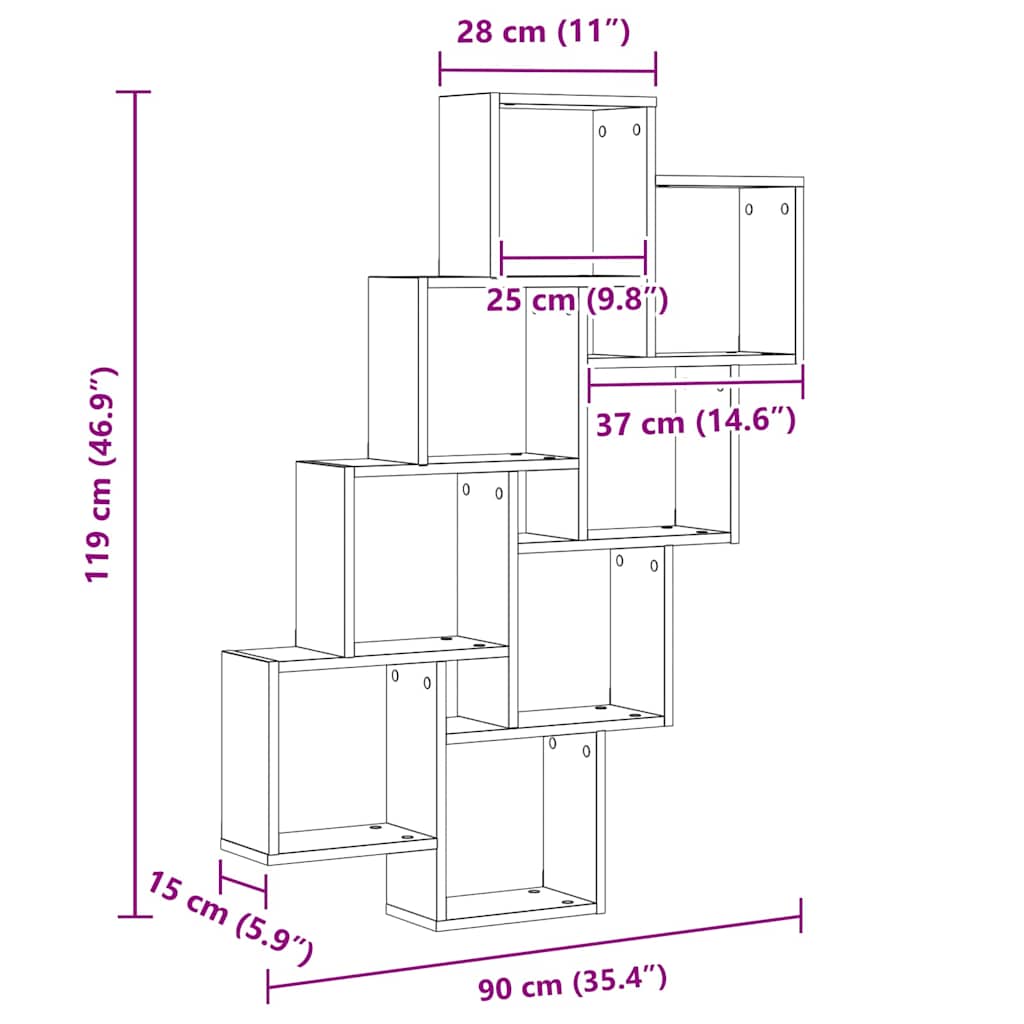 vidaXL Ράφι Τοίχου Μαύρη Οξυά 90 x 15 x 119,5 εκ Επεξεργασμένο ξύλο