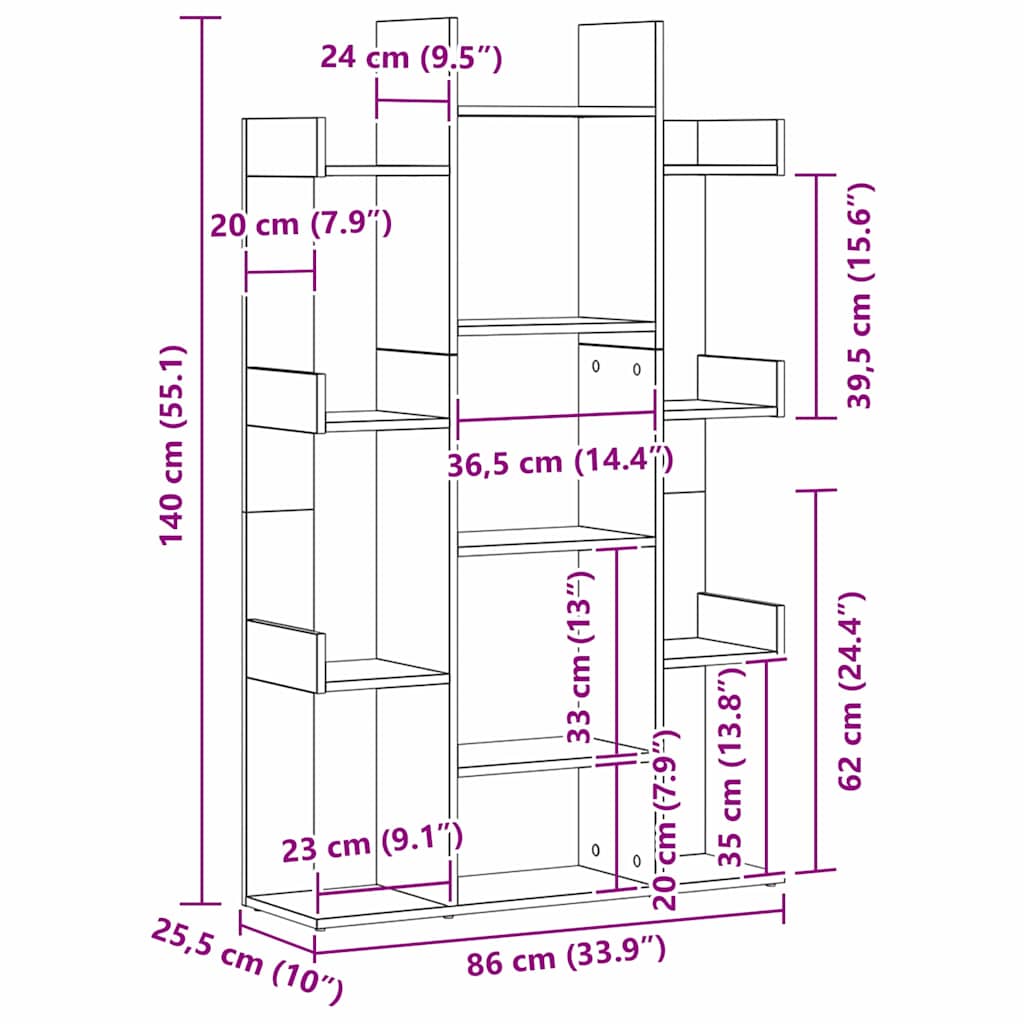 vidaXL Βιβλιοθήκη Μαύρη Οξυά 86 x 25,5 x 140 εκ Επεξεργασμένο ξύλο