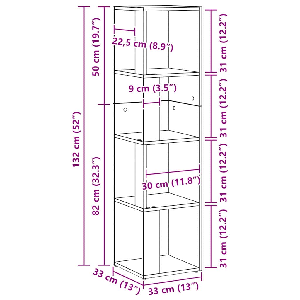 vidaXL Γωνιακά ράφια 33 x 33 x 132 εκ. Επεξεργασμένο Ξύλο Μαύρη Οξυά