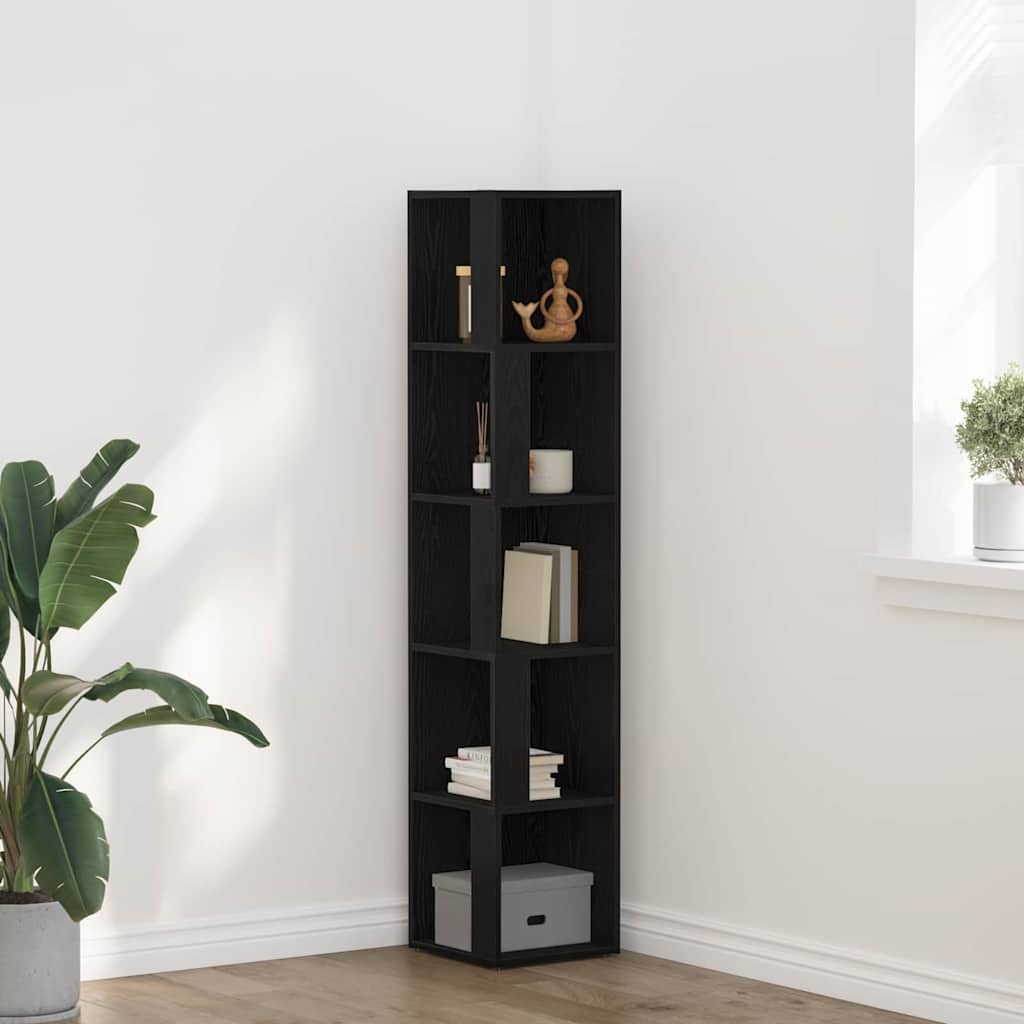 vidaXL Γωνιακά ράφια 33 x 33 x 164,5 cm Επεξεργασμένο Ξύλο Μαύρη Οξυά