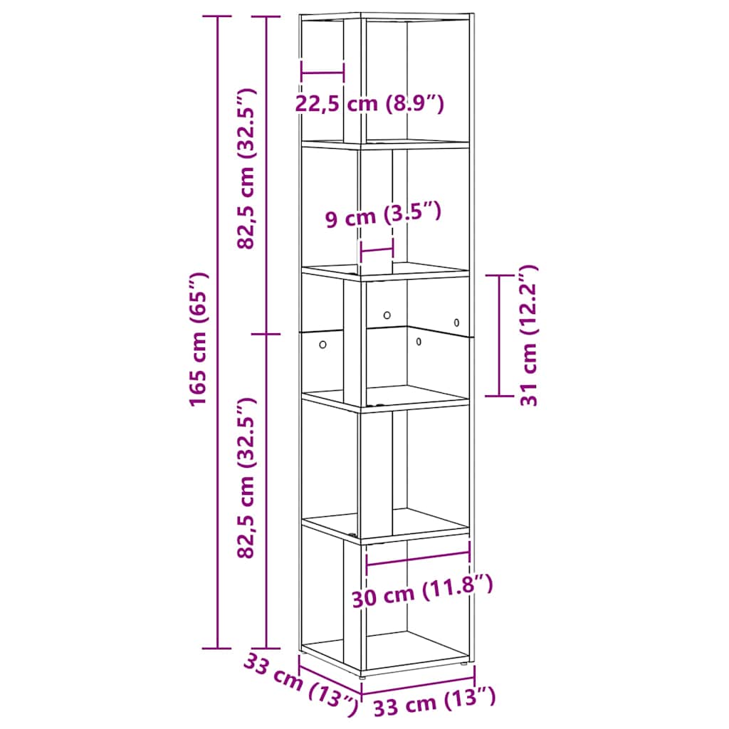vidaXL Γωνιακά ράφια 33 x 33 x 164,5 cm Επεξεργασμένο Ξύλο Μαύρη Οξυά