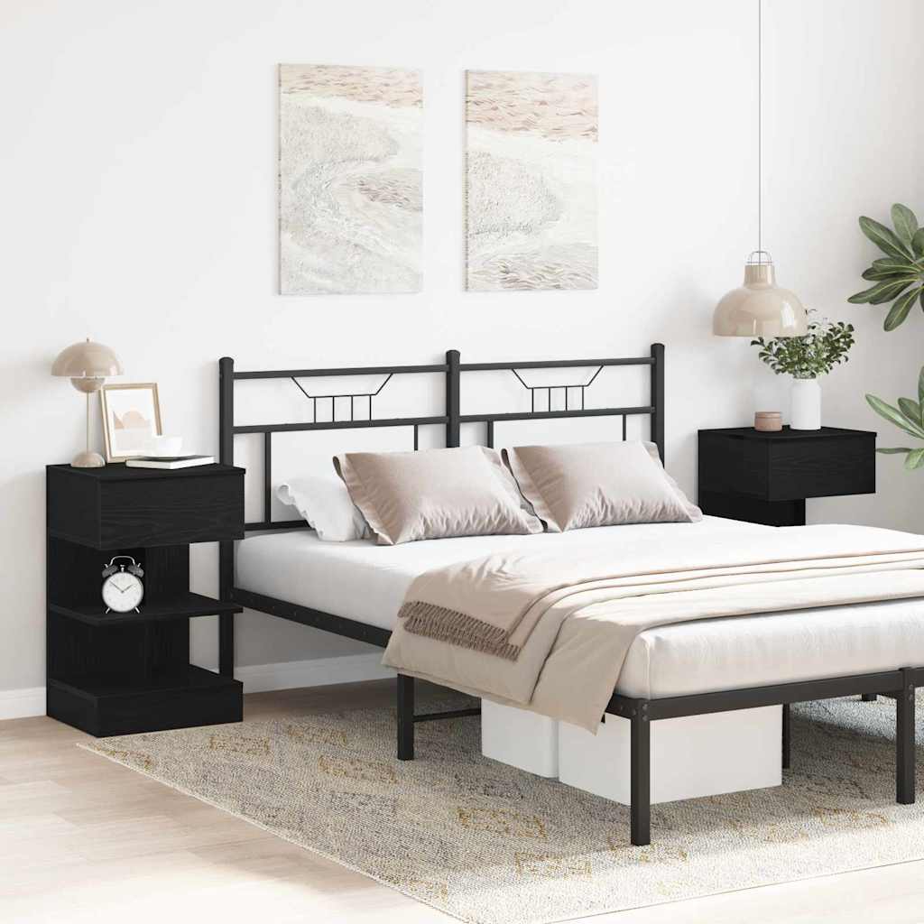 vidaXL Κομοδίνο 2 pcs Μαύρη Οξυά 40 x 35 x 65 εκ. Επεξεργασμένο ξύλο