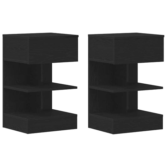 vidaXL Κομοδίνο 2 pcs Μαύρη Οξυά 40 x 35 x 65 εκ. Επεξεργασμένο ξύλο