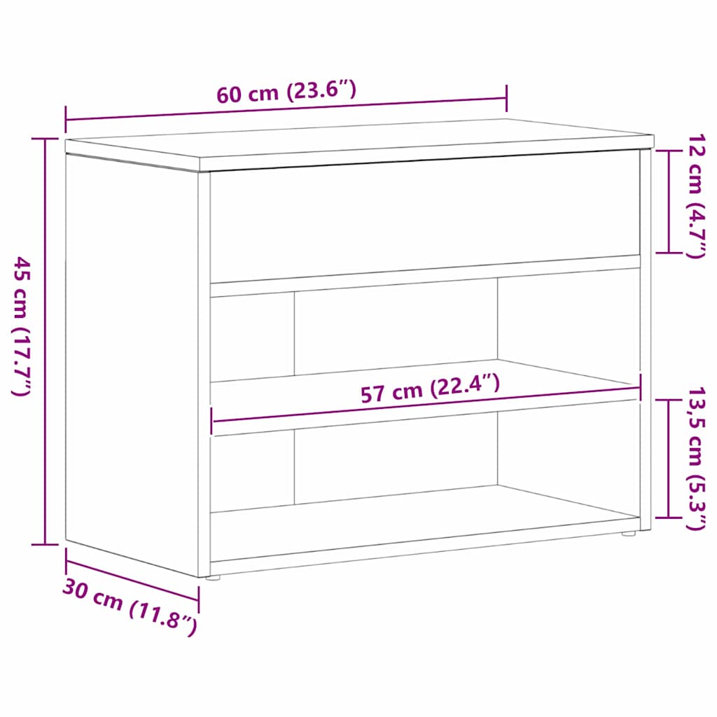 vidaXL Πάγκος για παπούτσια με ράφι Μαύρη Οξυά 60 x 30 x 45 cm