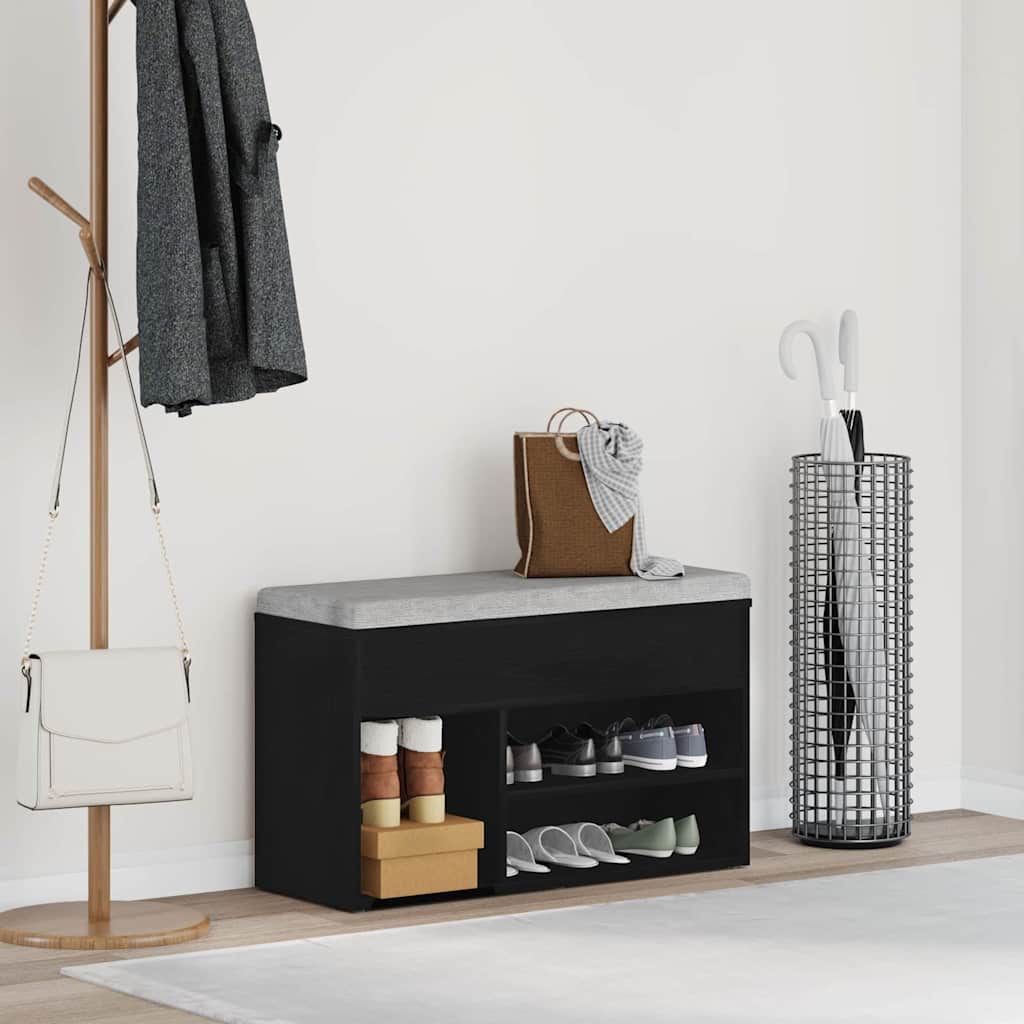 vidaXL Πάγκος για παπούτσια με ράφι Μαύρη Οξυά 80 x 30 x 45 cm