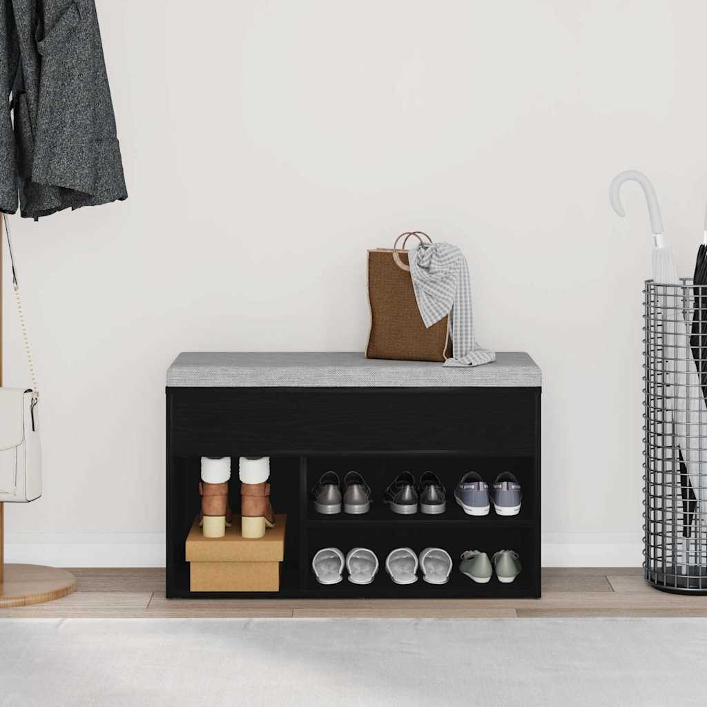 vidaXL Πάγκος για παπούτσια με ράφι Μαύρη Οξυά 80 x 30 x 45 cm