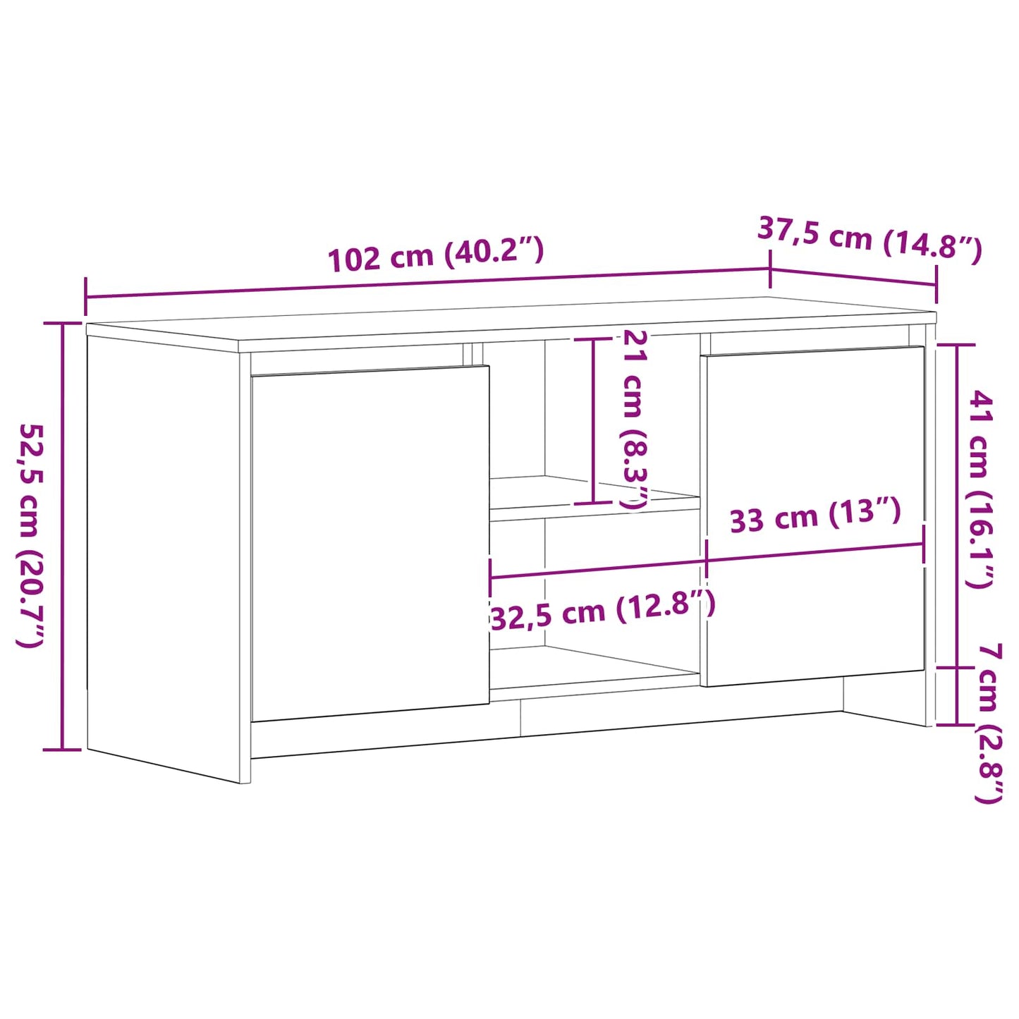 vidaXL Ντουλάπι TV Μαύρη Οξυά 102 x 37,5 x 52,5 εκ Επεξεργασμένο ξύλο