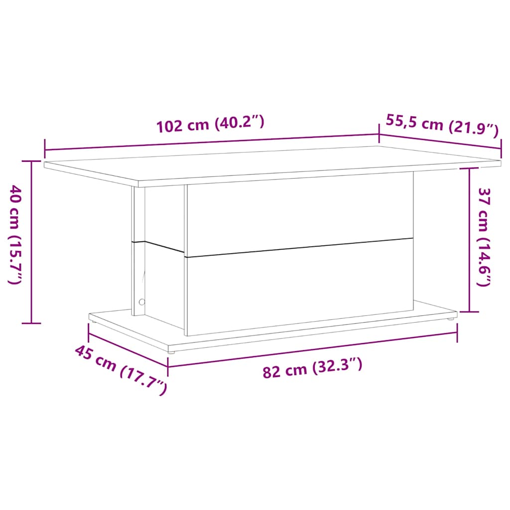 vidaXL Τραπεζάκι σαλονιού Μαύρη Οξυά 102 x 55,5 x 40 cm