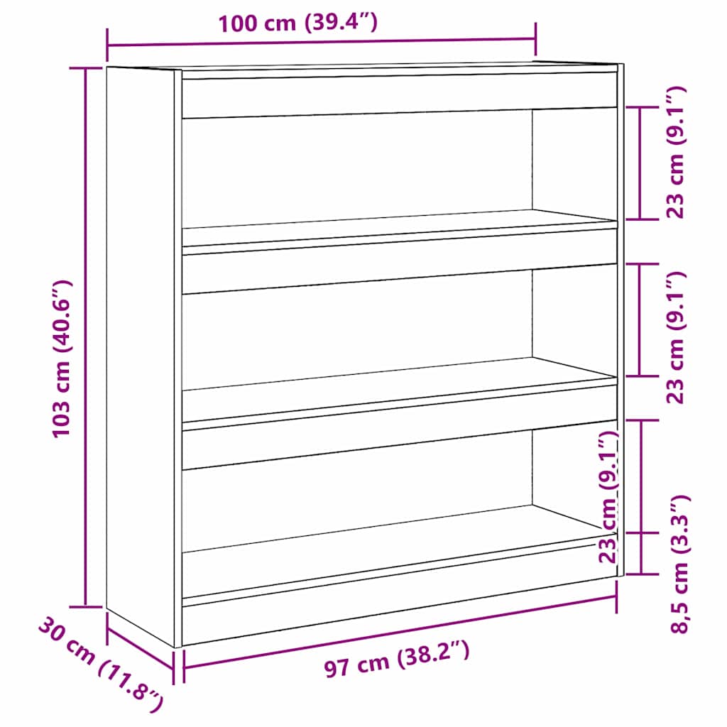vidaXL Βιβλιοθήκη Μαύρη δρυς 100 x 30 x 103 εκ. Επεξεργασμένο ξύλο