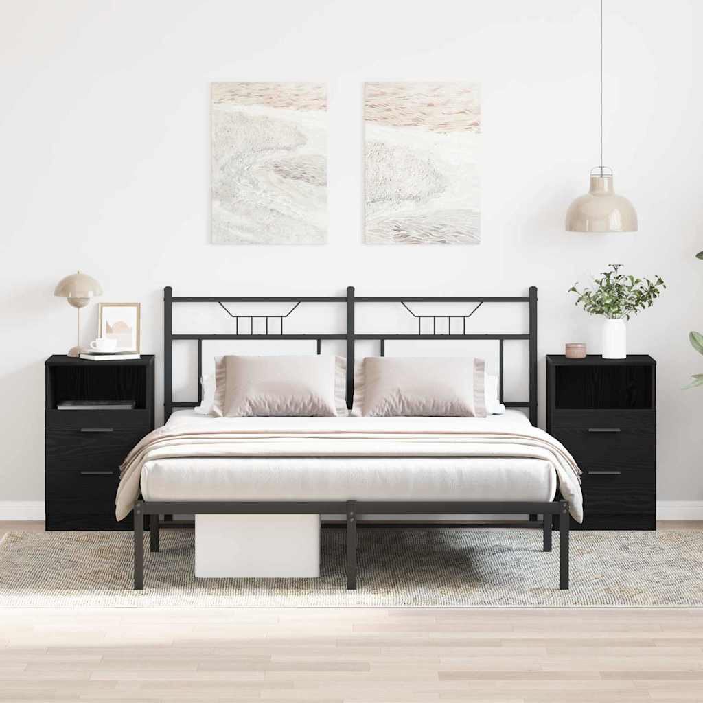 vidaXL Κομοδίνο 2 pcs Μαύρη δρυς 40 x 35 x 65 εκ. Επεξεργασμένο ξύλο