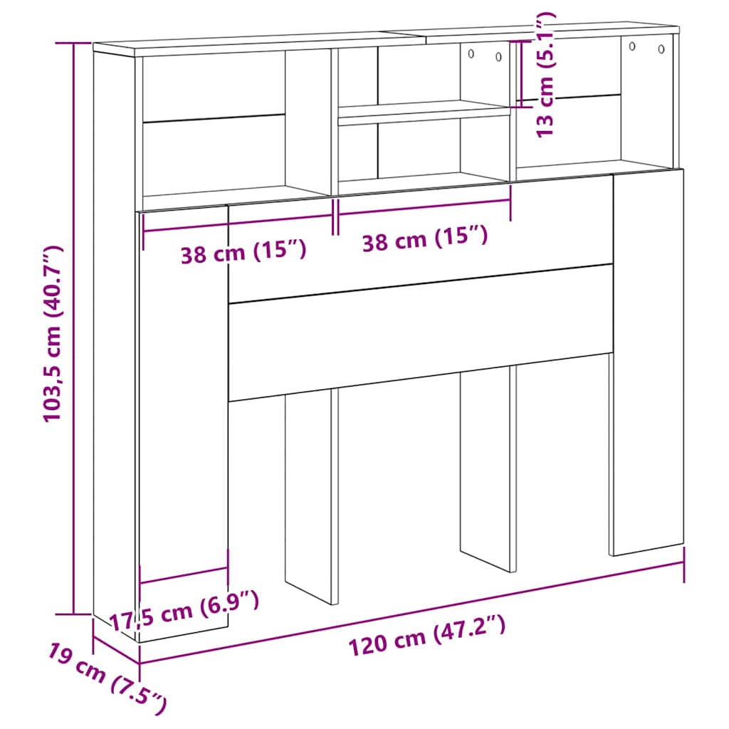 vidaXL Κρεβάτι με Κεφαλάρι με ράφι Μαύρη Οξυά 120 x 19 x 103.5 cm